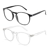 Amazon Brand–Eono Blaulichtfilter Brille für Damen Herren - Nerd Brille ohne Stärke, Anti Blaulicht Brillen für Computer, PC, Gaming, Fernsehen - 2er Pack (Helles Schwarz + Klar)