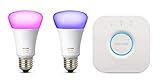Philips Hue White und Color Ambiance E27 LED Lampe Starter Set, zwei Lampen 4. Generation, dimmbar, steuerbar via App, kompatibel mit Amazon Alexa (Echo, Echo Dot)