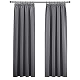 PONY DANCE Vorhang Blickdicht Grau Übergardinen mit Kräuselband 2er Set H 175 x B 140 cm Verdunklungsvorhänge für Schienen Thermogardinen Hitzeschutz Gardinen Wärmeisolierend