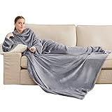 BEDSURE Decke mit Ärmeln Erwachsene Ärmeldecke - Kuscheldecke mit Ärmeln Grau warm weich, flauschig Ganzkörperdecke zum anziehen, tragbare Decke Wearable Blanket als TV Decke
