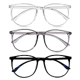 URAQT Blaulichtfilter Brille, Rund Anti Blaulicht PC Gaming Brillen Modebrille, Blue Light Blocking Glasses, Ohne Stärke Blaufilter Brille für Damen und Herren (Schwarz & Weiß & Grau)